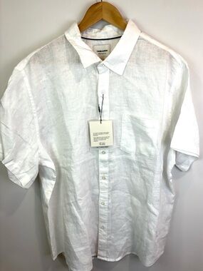 NWT Thom Aaron Men's White 100% Linen Short-Sleeve Button-Up Shirt size XXL
